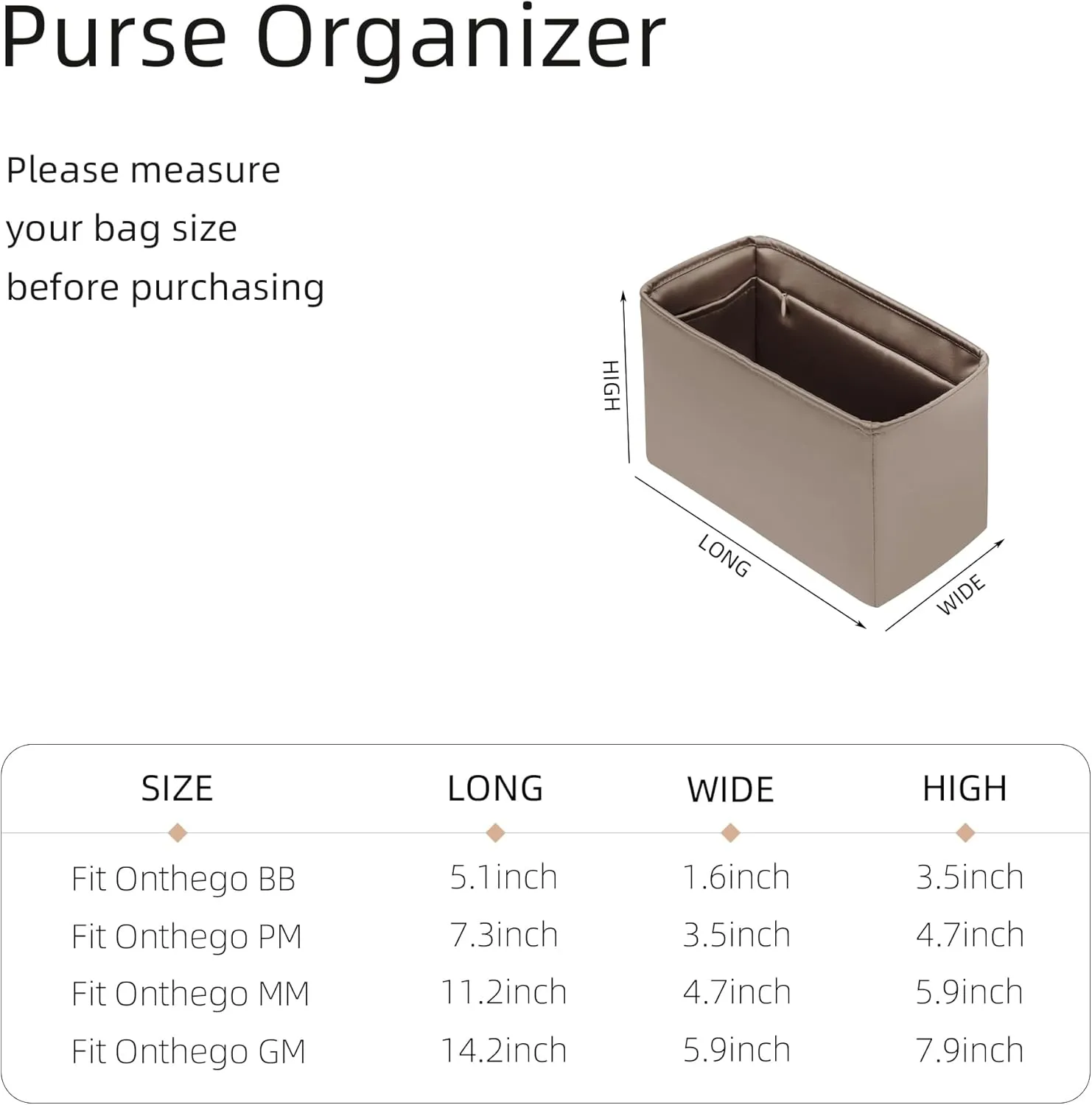 Purse Organizer with Zipper for LV OnTheGo BB/PM/MM/GM,Silky Smooth Insert,Lightweight Bag in Bag,Luxury Handbag Storage Accessories(MM with Zipper,Etoupe Grey)