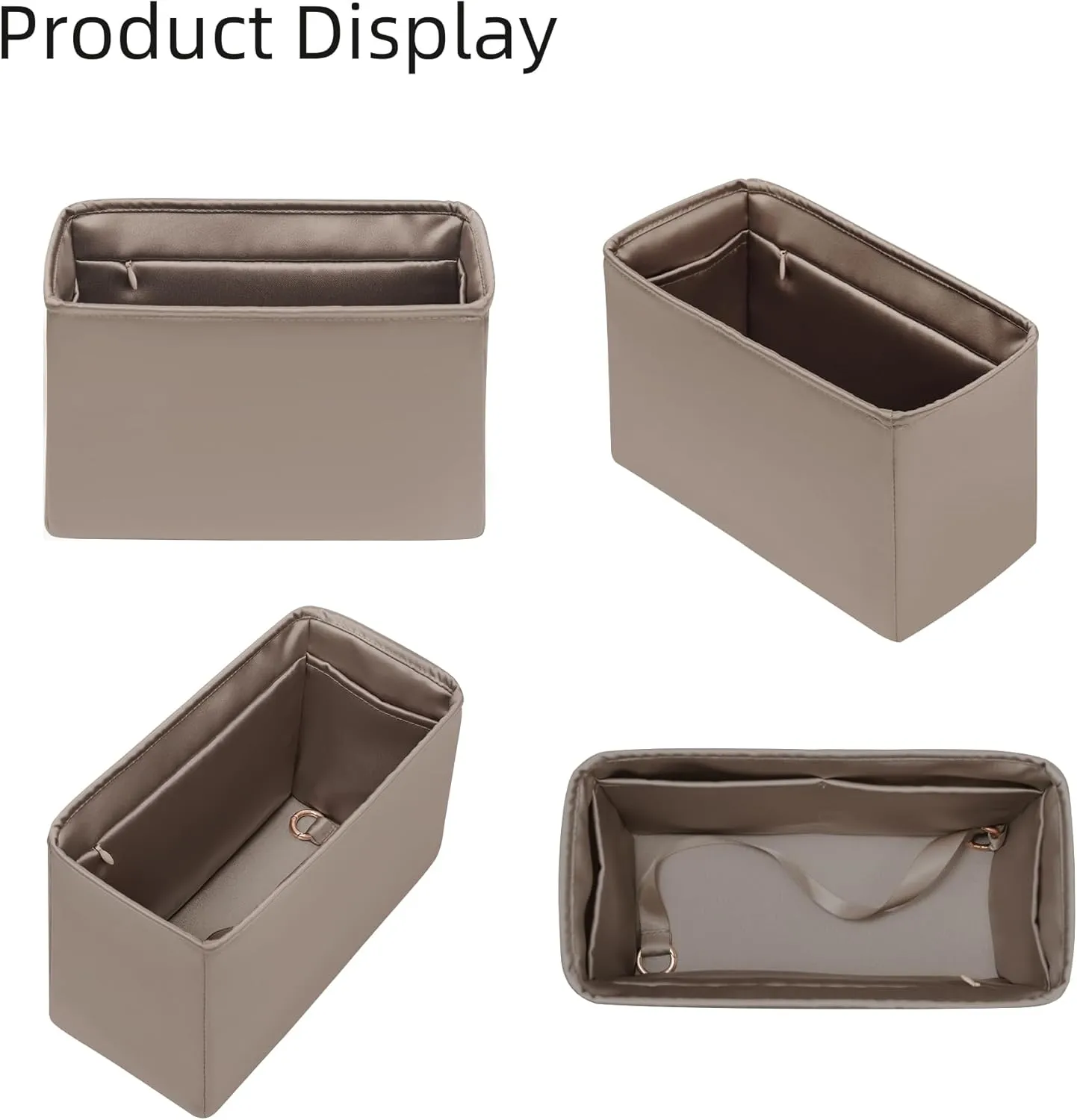 Purse Organizer with Zipper for LV OnTheGo BB/PM/MM/GM,Silky Smooth Insert,Lightweight Bag in Bag,Luxury Handbag Storage Accessories(MM with Zipper,Etoupe Grey)