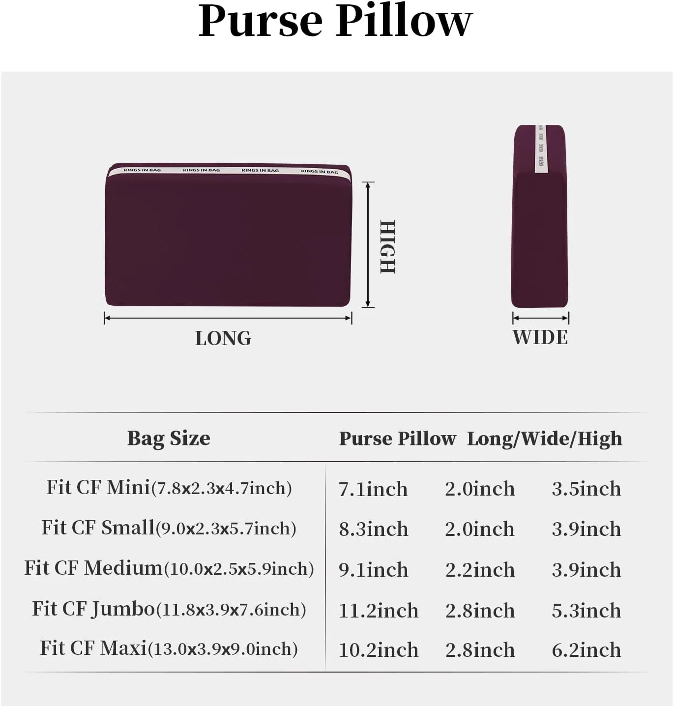 Purse Shaper Pillow Insert for Chanel Flap Bags, Luxury Bag Shaper with Lightweight Satin, Fits Chanel Classic Flap Medium 25, Satin Surface with Memory Foam Inner (Cassis, CF Medium)