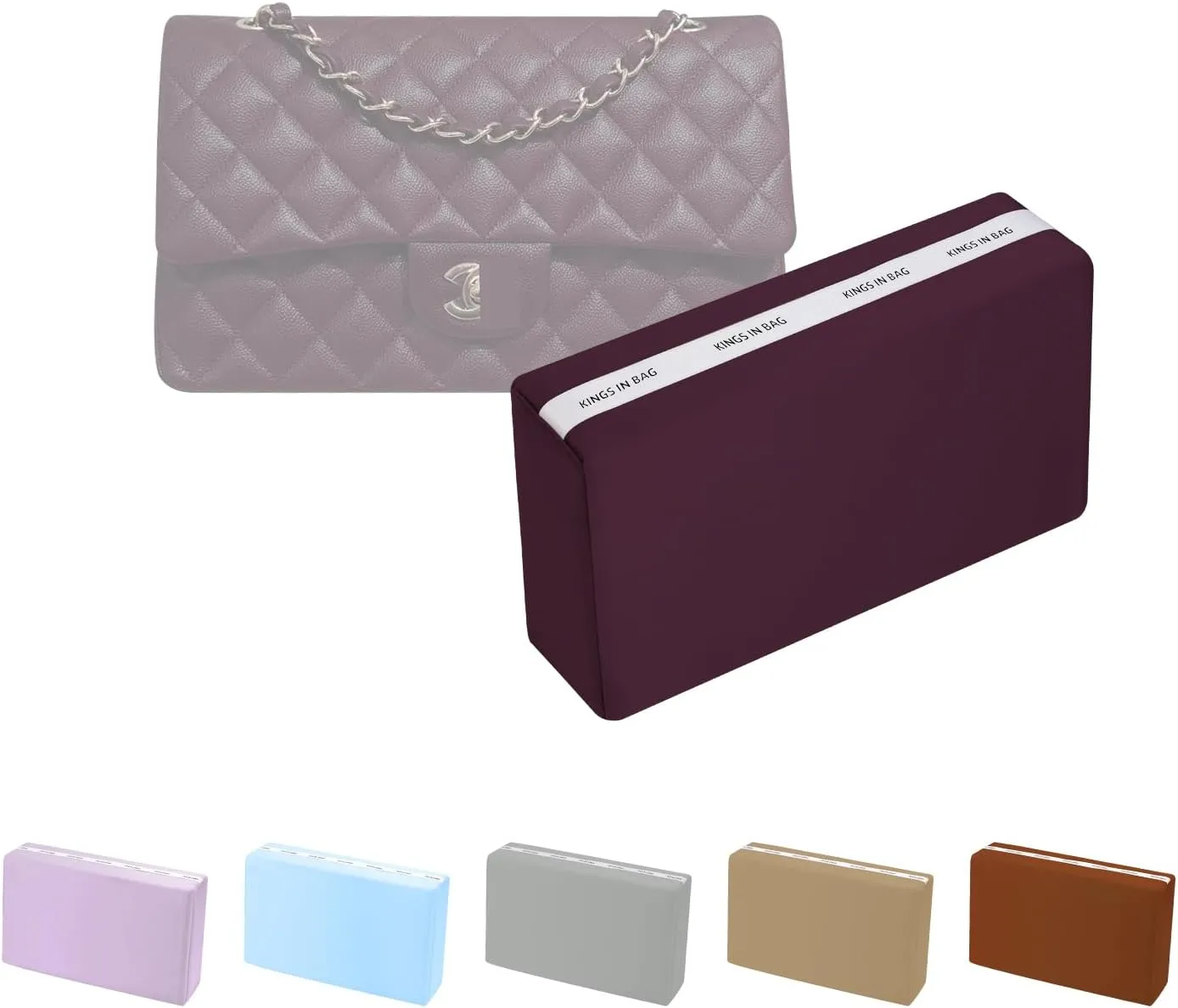 Purse Shaper Pillow Insert for Chanel Flap Bags, Luxury Bag Shaper with Lightweight Satin, Fits Chanel Classic Flap Medium 25, Satin Surface with Memory Foam Inner (Cassis, CF Medium)