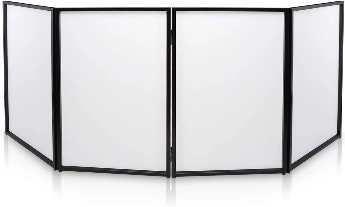 Pyle DJ Booth Foldable Cover Screen - Portable Event Facade Front Board Video Light Projector Display Scrim Panel with Folding Steel Frame Panel Stand, Stretchable Lycra Spandex - PDJFAC10 (White)