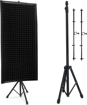 Pyle PSiP24 Acoustic Isolation Absorber Shield Sound Wall Panel Studio Foam and Dampening Wedge with Height Adjustable Stand,Charcoal Gray