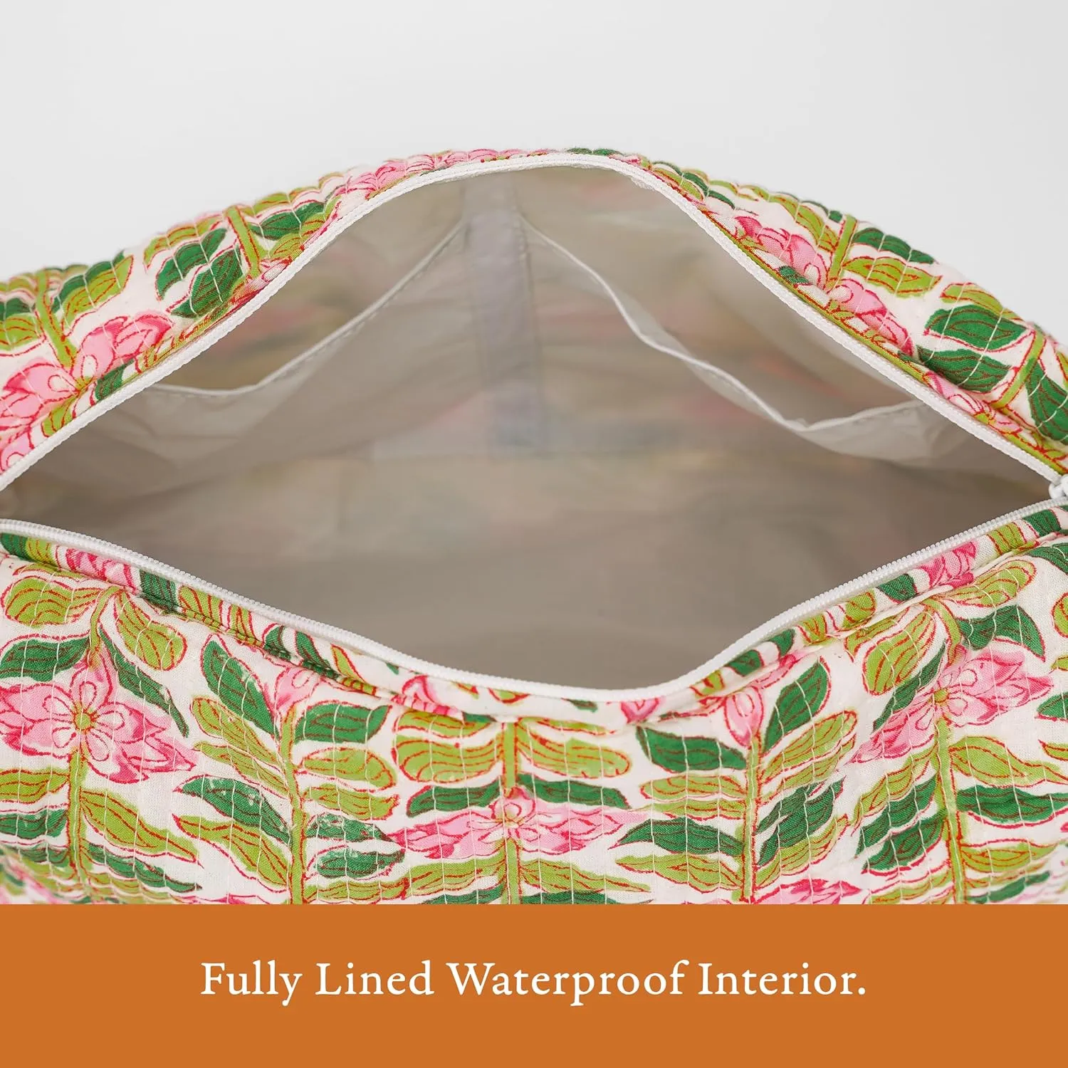Quilted Floral Makeup Bag Set – Madagascar Prewinkle Vanilla Pattern 3 Sizes, Waterproof Lining, Make Up Travel Cosmetic & Toiletry Bags For Traveling Women