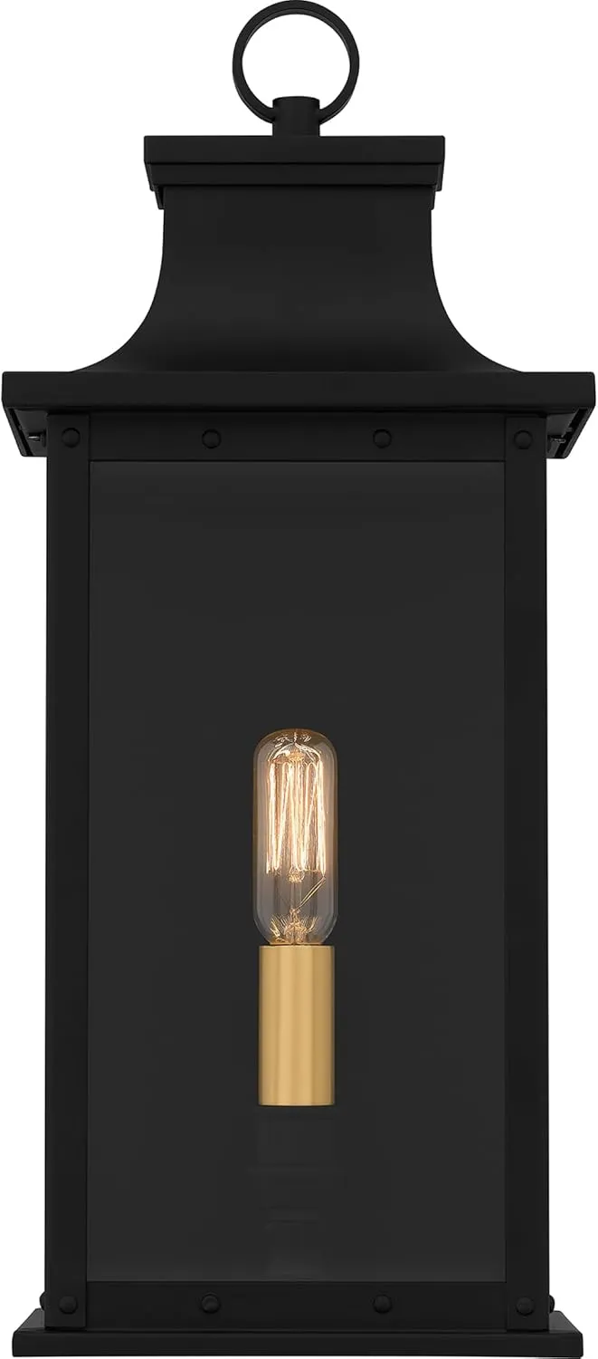 Quoizel Abernathy Outdoor Wall Lantern, Coastal Armour 15.5 Inch 3-Light Matte Black Wall Sconce, Industrial Style Exterior Wall Lantern Fixture, E12 Base, Outside Lights for Patio, Porch or Garage