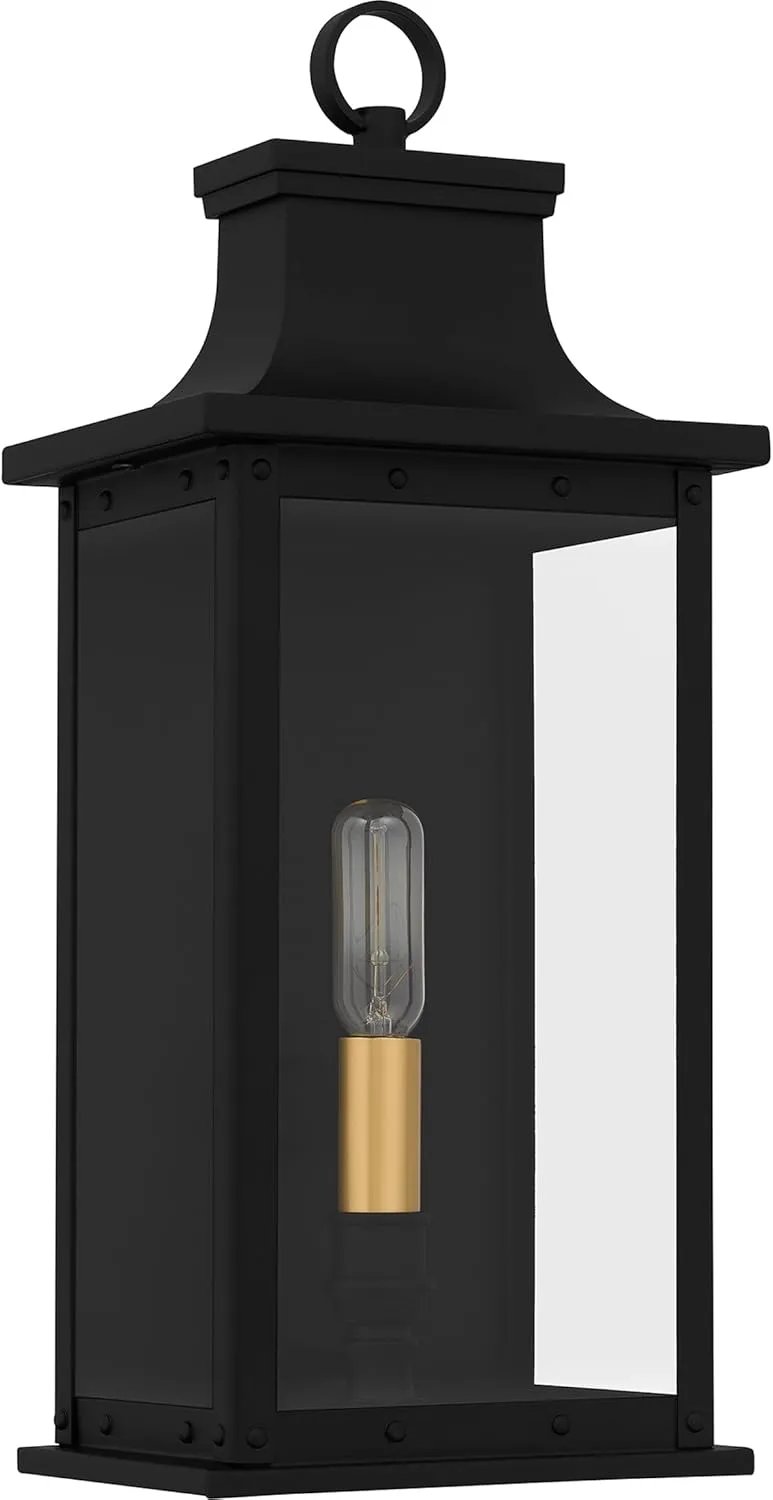 Quoizel Abernathy Outdoor Wall Lantern, Coastal Armour 15.5 Inch 3-Light Matte Black Wall Sconce, Industrial Style Exterior Wall Lantern Fixture, E12 Base, Outside Lights for Patio, Porch or Garage