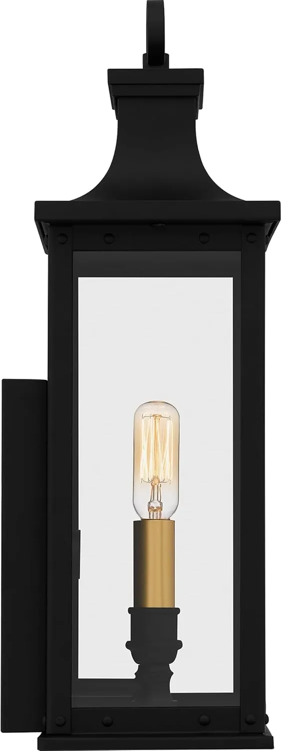 Quoizel Abernathy Outdoor Wall Lantern, Coastal Armour 15.5 Inch 3-Light Matte Black Wall Sconce, Industrial Style Exterior Wall Lantern Fixture, E12 Base, Outside Lights for Patio, Porch or Garage