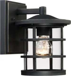 Quoizel Asheville Outdoor Wall Lantern, 8.75 Inch 1-Light Seaside Armour Oil-Rubbed Bronze Wall Sconce, Industrial Light Fixture, 60W Base Bulb, Outside Lights for Patio, Porch, Front Door & Backyard