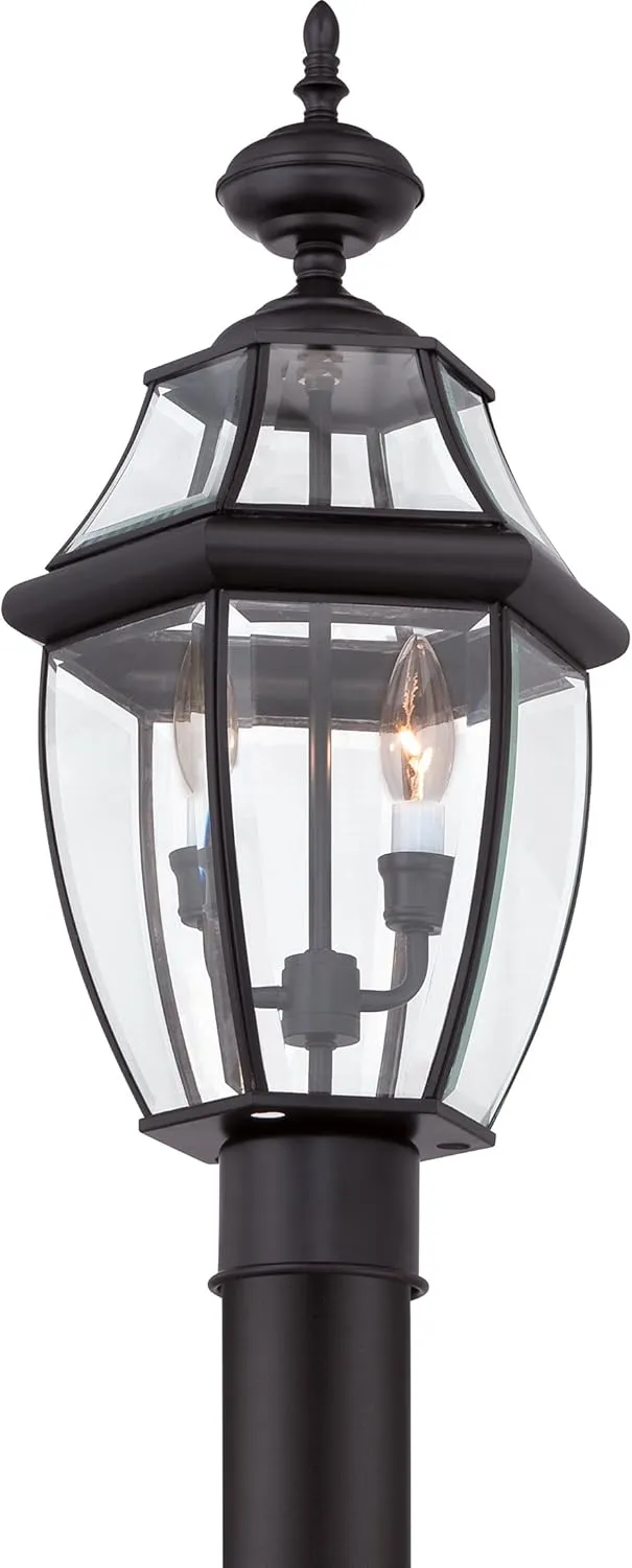 Quoizel Newbury Outdoor Post Lantern, 21 Inch 2-Light Mystic Black French Country Lamp Post, Outside Pole Light Fixture for Patio, Porch, Fences, Garden, Pool, Entryway or Driveway