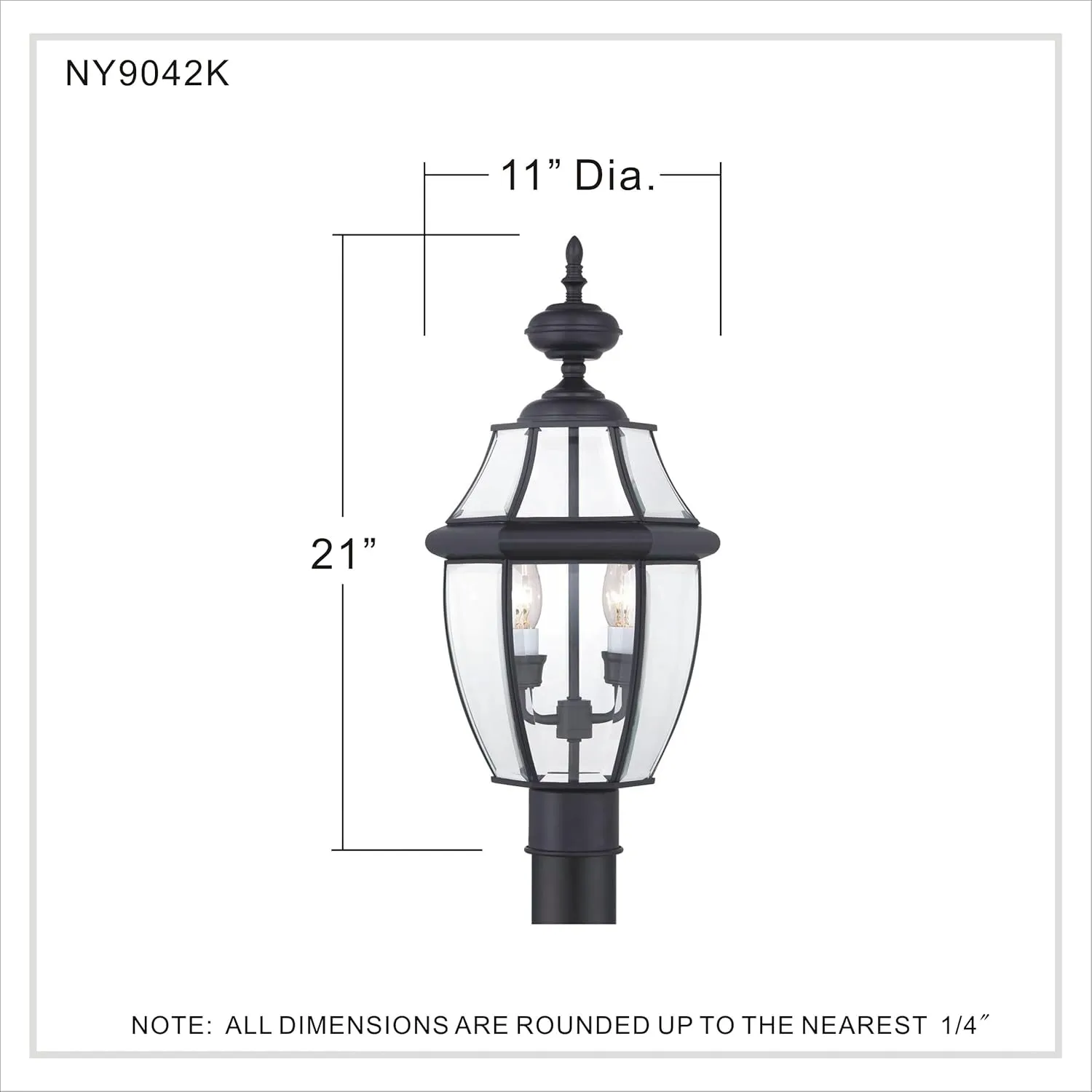 Quoizel Newbury Outdoor Post Lantern, 21 Inch 2-Light Mystic Black French Country Lamp Post, Outside Pole Light Fixture for Patio, Porch, Fences, Garden, Pool, Entryway or Driveway