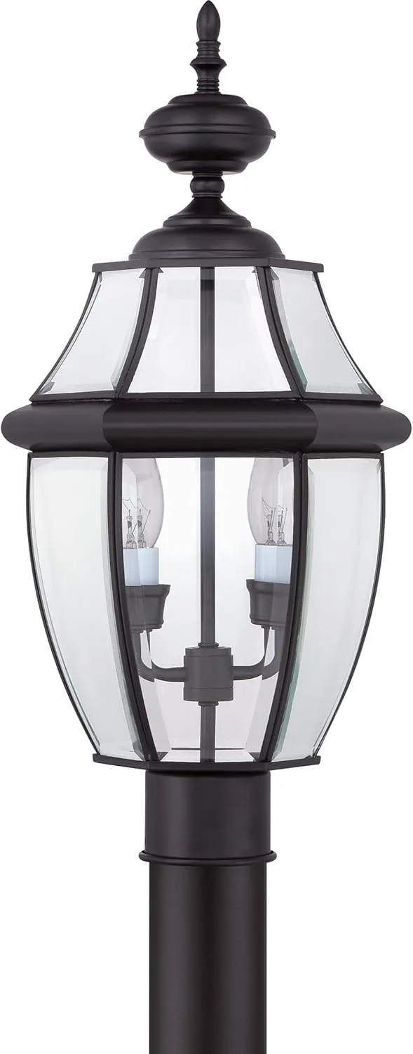 Quoizel Newbury Outdoor Post Lantern, 21 Inch 2-Light Mystic Black French Country Lamp Post, Outside Pole Light Fixture for Patio, Porch, Fences, Garden, Pool, Entryway or Driveway