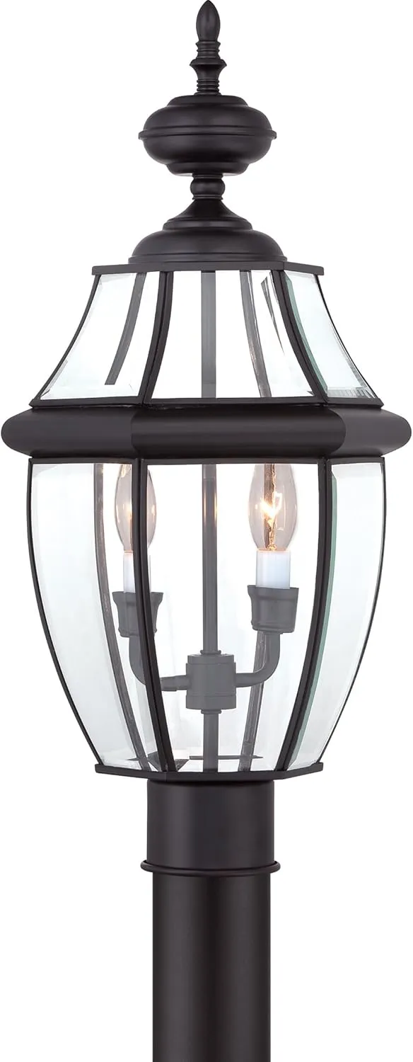 Quoizel Newbury Outdoor Post Lantern, 21 Inch 2-Light Mystic Black French Country Lamp Post, Outside Pole Light Fixture for Patio, Porch, Fences, Garden, Pool, Entryway or Driveway