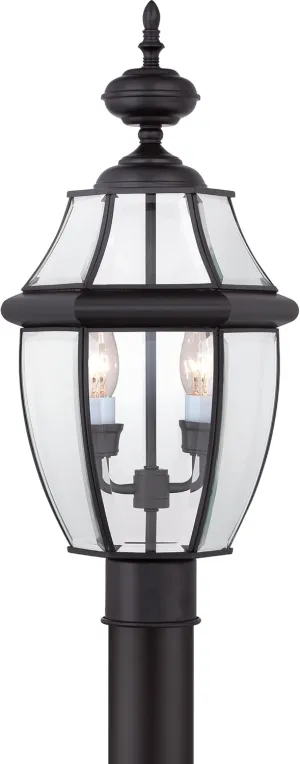 Quoizel Newbury Outdoor Post Lantern, 21 Inch 2-Light Mystic Black French Country Lamp Post, Outside Pole Light Fixture for Patio, Porch, Fences, Garden, Pool, Entryway or Driveway