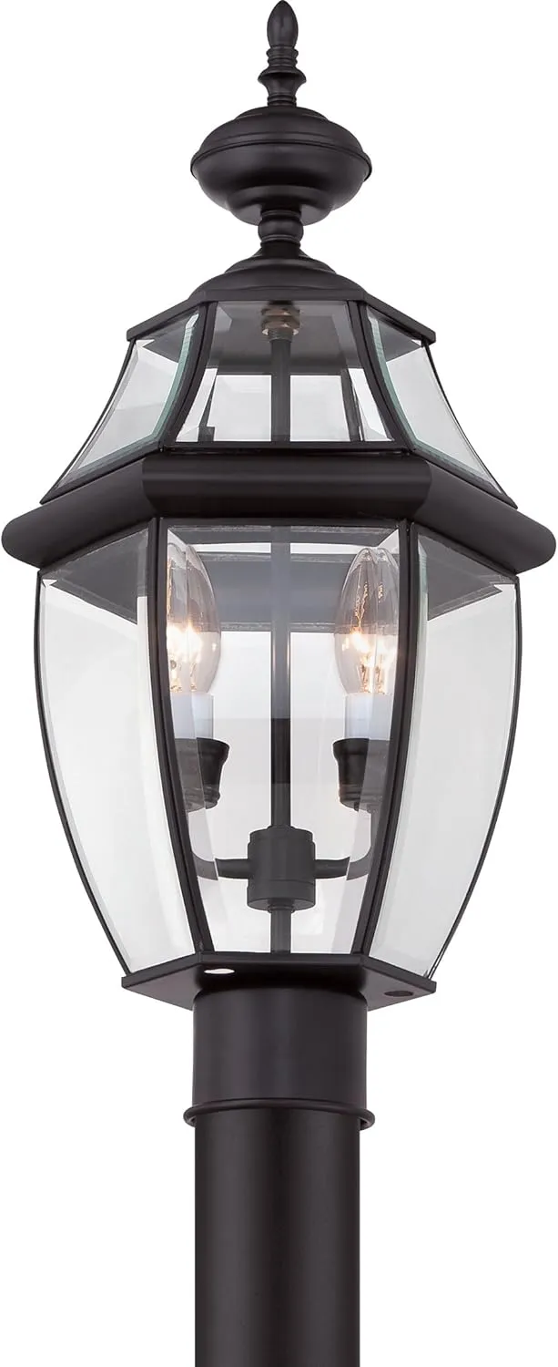 Quoizel Newbury Outdoor Post Lantern, 21 Inch 2-Light Mystic Black French Country Lamp Post, Outside Pole Light Fixture for Patio, Porch, Fences, Garden, Pool, Entryway or Driveway