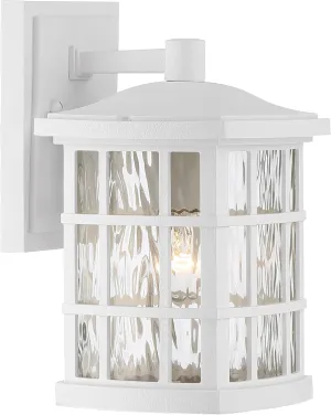 Quoizel Stonington Outdoor Wall Lantern, Coastal Armour 10.5 Inch 1-Light Matte White Vintage Wall Sconce, Clear Water Glass, 100W, Decorative Outside Lights for Patio, Porch, Garage or Yard