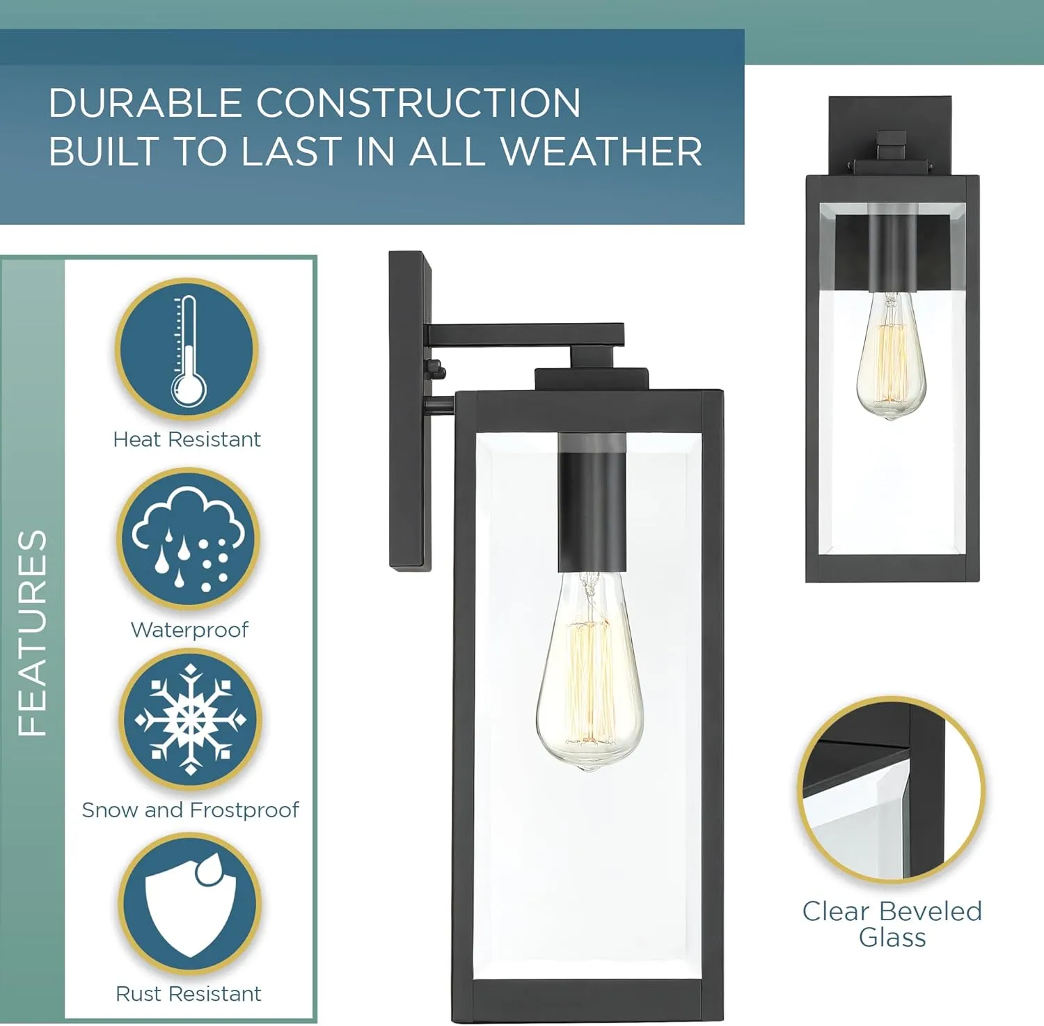 Quoizel Westover Modern Wall Sconce, 17 Inch Earth Black 1-Light Outdoor Light Fixture, Clear Beveled Glass Wall Lantern, 100 W, Industrial Design Wall Light for Porch, Patio, Gazebo or Yard
