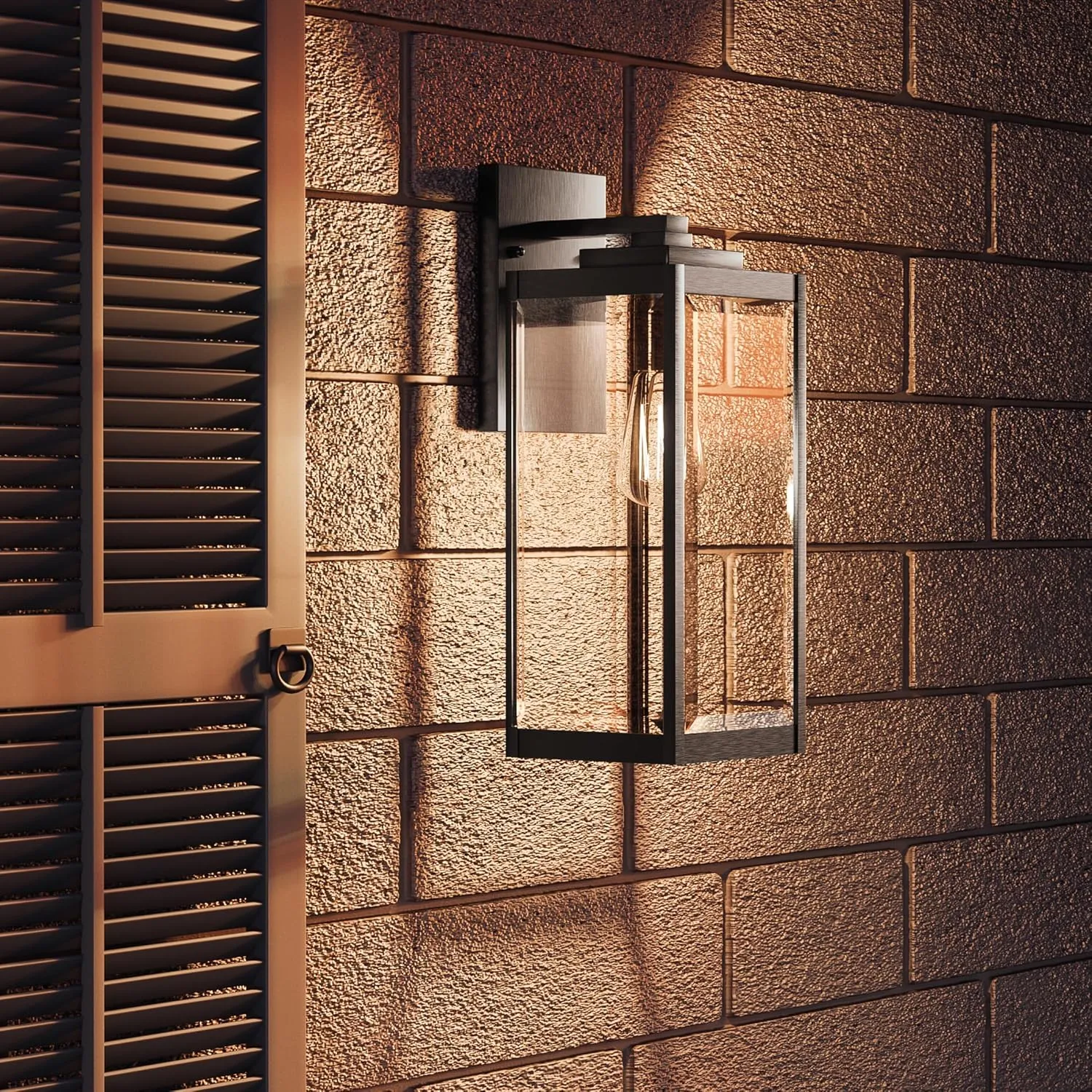 Quoizel Westover Modern Wall Sconce, 17 Inch Earth Black 1-Light Outdoor Light Fixture, Clear Beveled Glass Wall Lantern, 100 W, Industrial Design Wall Light for Porch, Patio, Gazebo or Yard