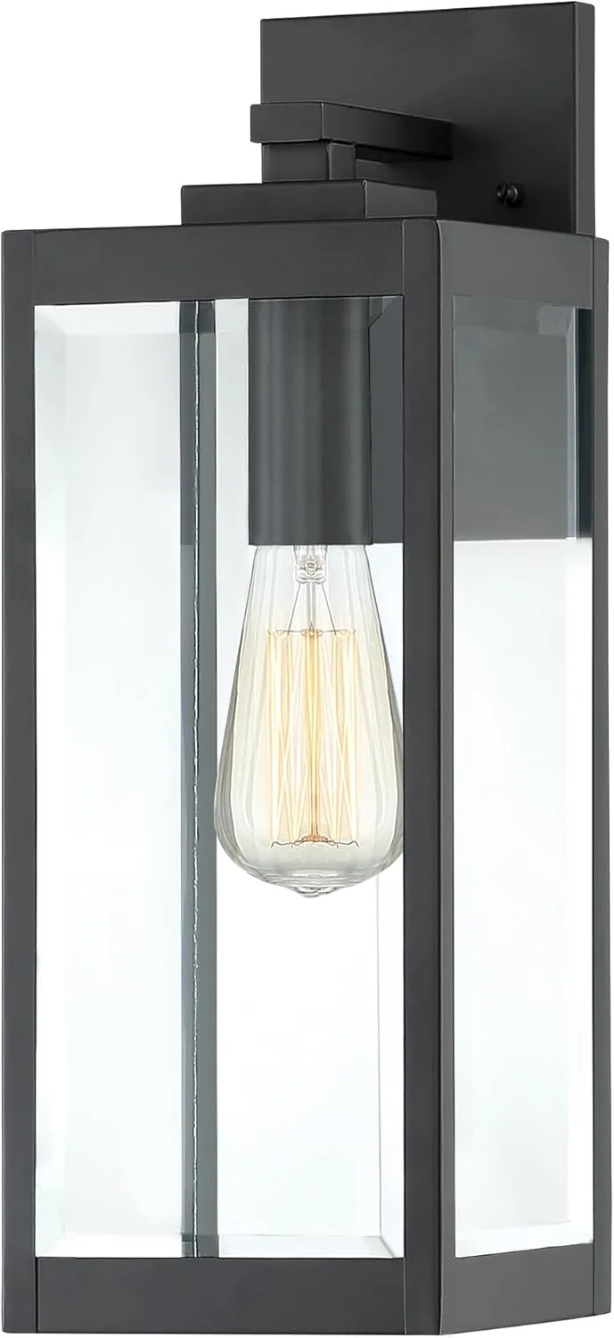 Quoizel Westover Modern Wall Sconce, 17 Inch Earth Black 1-Light Outdoor Light Fixture, Clear Beveled Glass Wall Lantern, 100 W, Industrial Design Wall Light for Porch, Patio, Gazebo or Yard