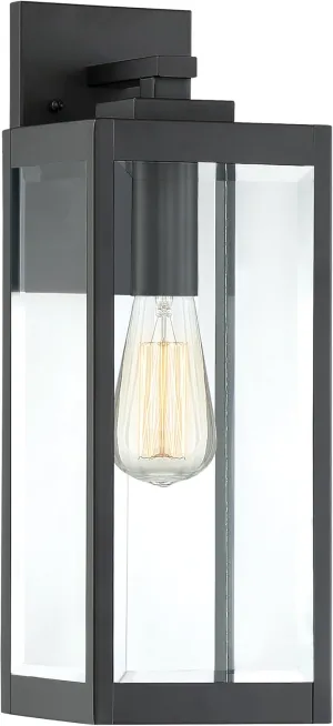 Quoizel Westover Modern Wall Sconce, 17 Inch Earth Black 1-Light Outdoor Light Fixture, Clear Beveled Glass Wall Lantern, 100 W, Industrial Design Wall Light for Porch, Patio, Gazebo or Yard
