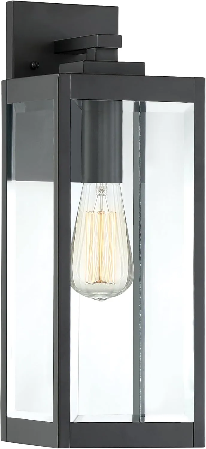 Quoizel Westover Modern Wall Sconce, 17 Inch Earth Black 1-Light Outdoor Light Fixture, Clear Beveled Glass Wall Lantern, 100 W, Industrial Design Wall Light for Porch, Patio, Gazebo or Yard