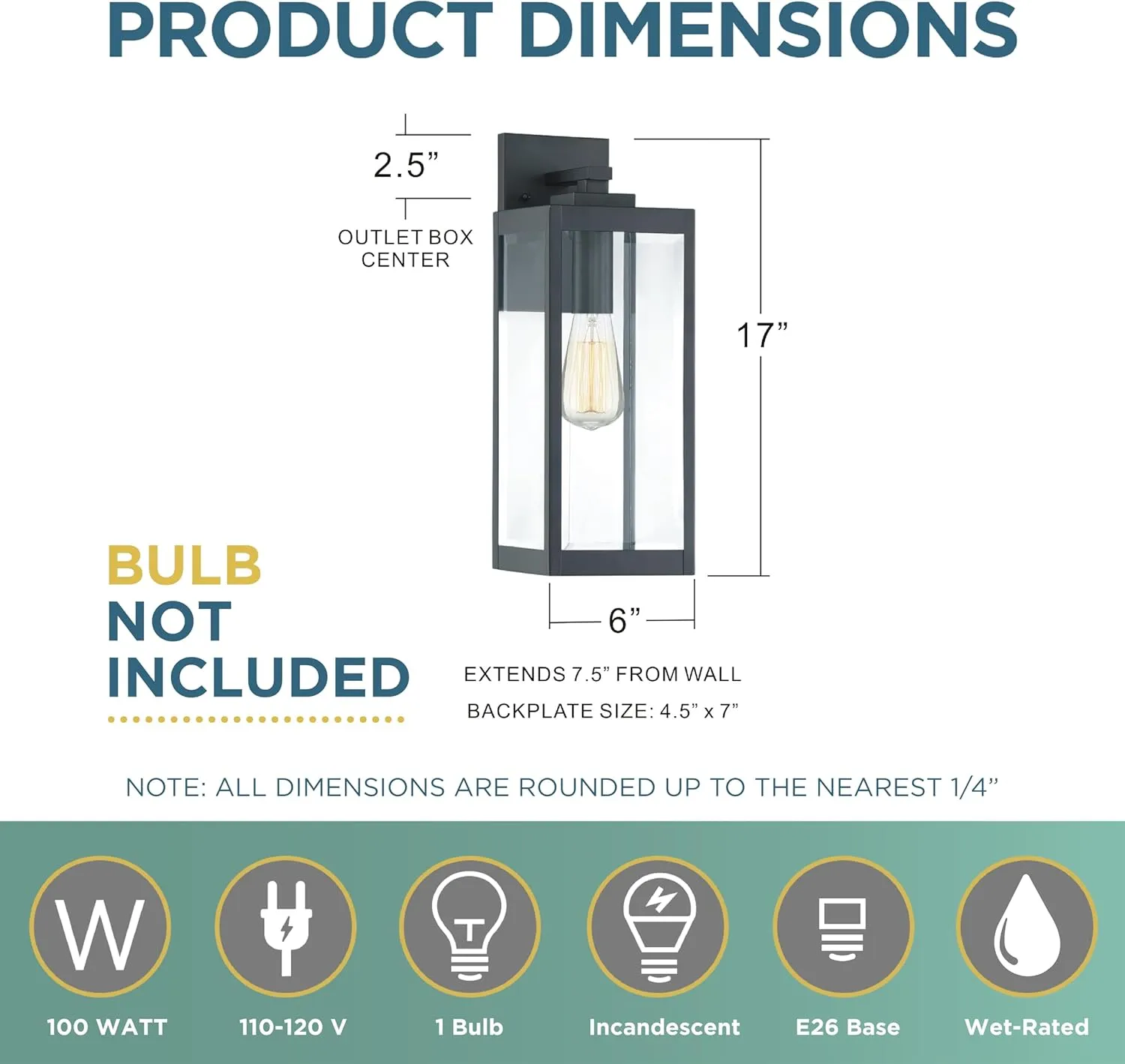 Quoizel Westover Modern Wall Sconce, 17 Inch Earth Black 1-Light Outdoor Light Fixture, Clear Beveled Glass Wall Lantern, 100 W, Industrial Design Wall Light for Porch, Patio, Gazebo or Yard