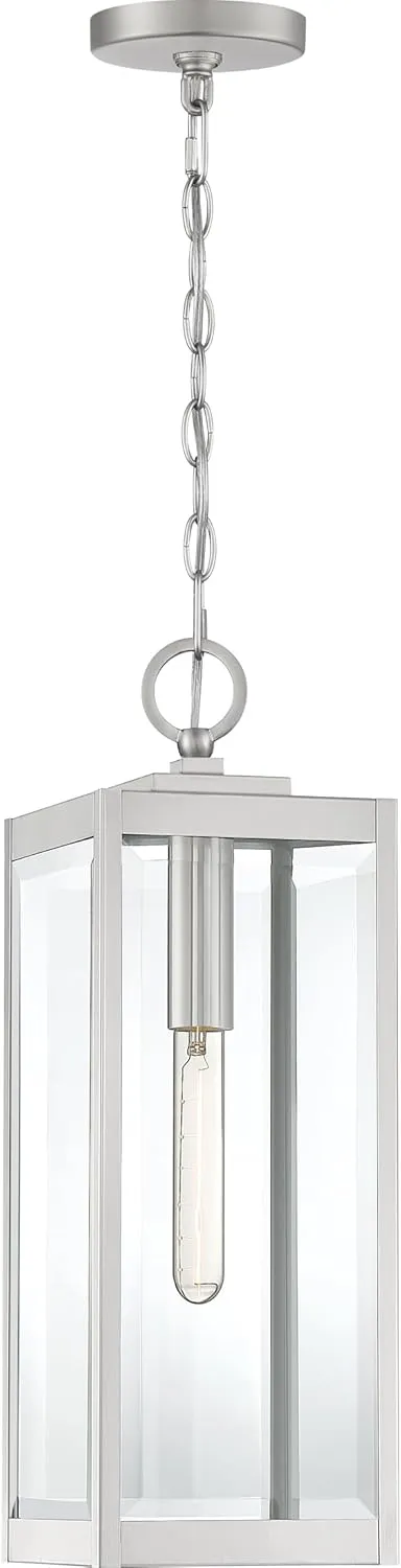 Quoizel Westover Outdoor Hanging Lantern, 21 Inch 1-Light Stainless Steel Modern Ceiling Mount Light, Clear Beveled Glass, Max Hanging Height 122", Outside Lights for Patio, Porch, Entry or Gazebo