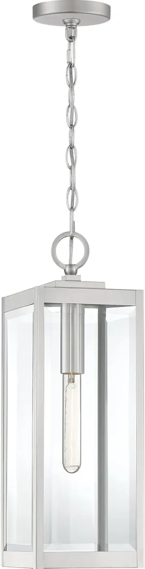 Quoizel Westover Outdoor Hanging Lantern, 21 Inch 1-Light Stainless Steel Modern Ceiling Mount Light, Clear Beveled Glass, Max Hanging Height 122", Outside Lights for Patio, Porch, Entry or Gazebo
