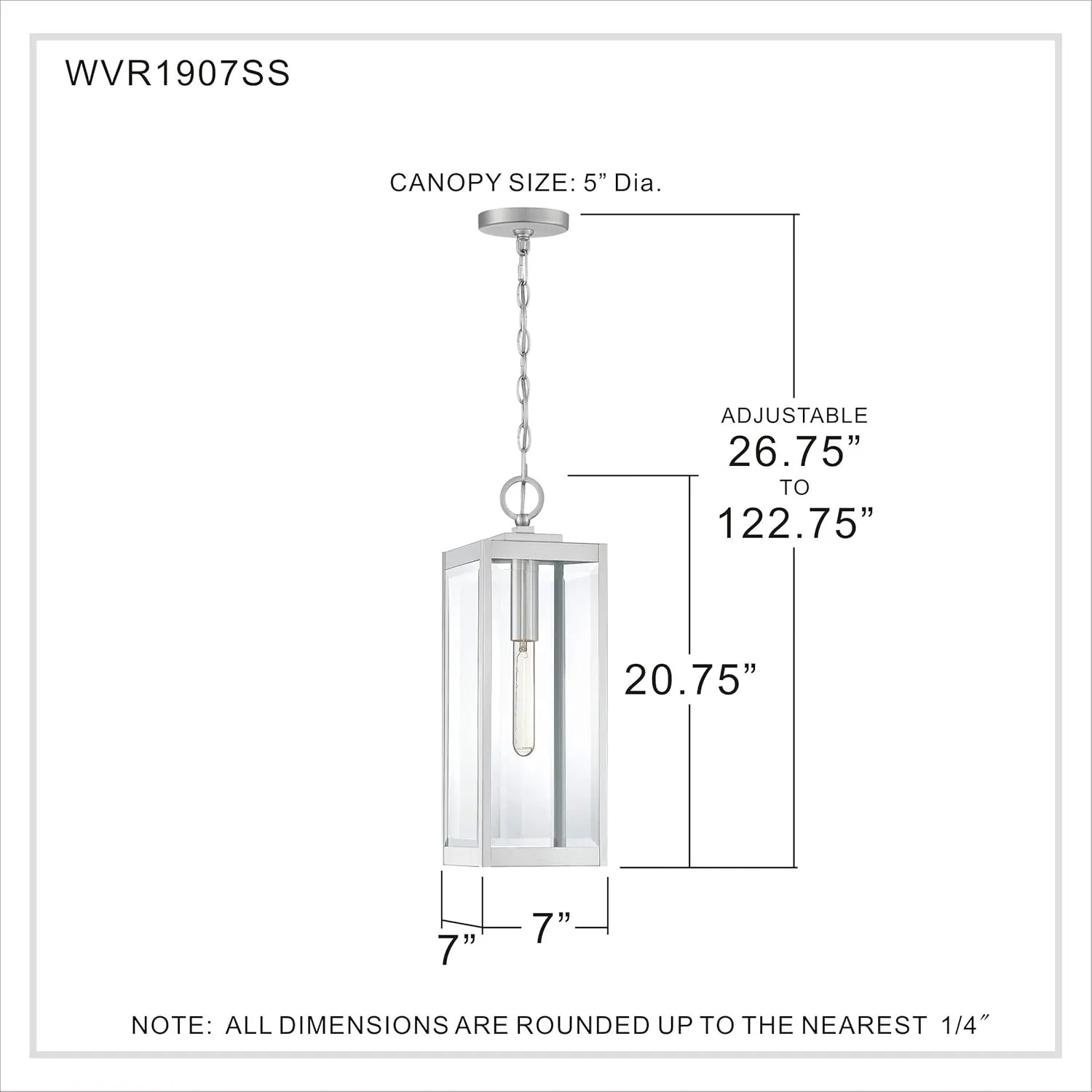 Quoizel Westover Outdoor Hanging Lantern, 21 Inch 1-Light Stainless Steel Modern Ceiling Mount Light, Clear Beveled Glass, Max Hanging Height 122", Outside Lights for Patio, Porch, Entry or Gazebo