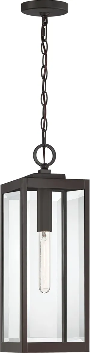 Quoizel Westover Outdoor Hanging Lantern, 21 Inch 1-Light Western Bronze Modern Ceiling Mount Light, Clear Beveled Glass, Max Hanging Height 122", Outside Lights for Patio, Porch, Entry or Gazebo
