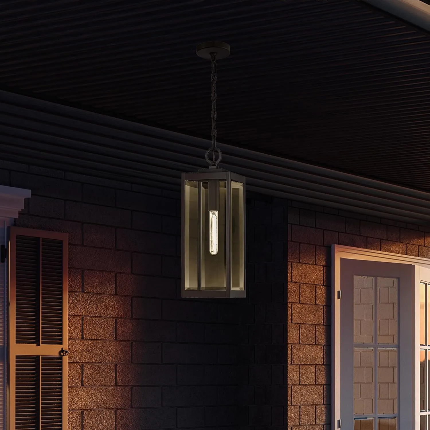 Quoizel Westover Outdoor Hanging Lantern, 21 Inch 1-Light Western Bronze Modern Ceiling Mount Light, Clear Beveled Glass, Max Hanging Height 122", Outside Lights for Patio, Porch, Entry or Gazebo