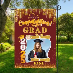 raduation arden Fla with Photo Class of 2025 Conrats rad Double Sided Yard Fla Decorative ifts(Orane)