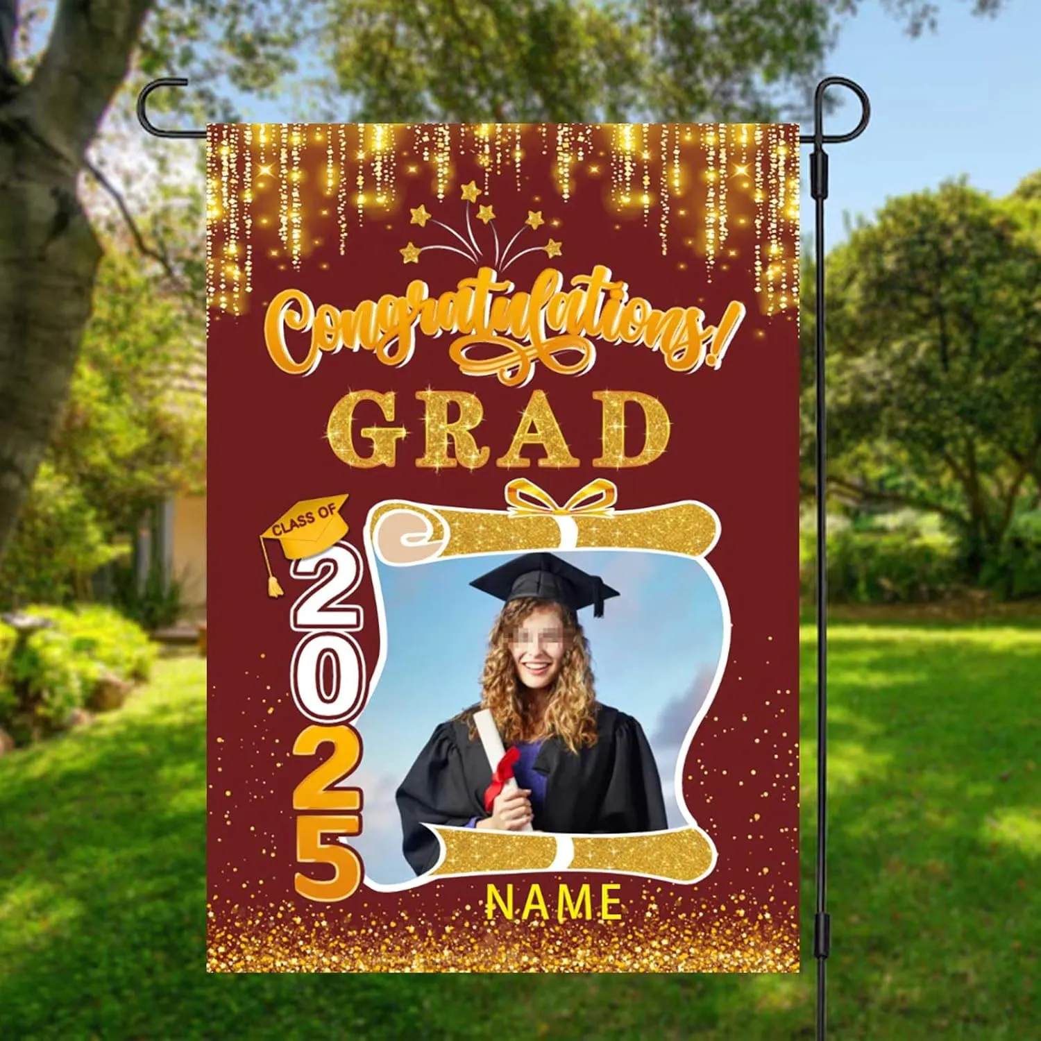 raduation arden Fla with Photo Class of 2025 Conrats rad Double Sided Yard Fla Decorative ifts(Orane)