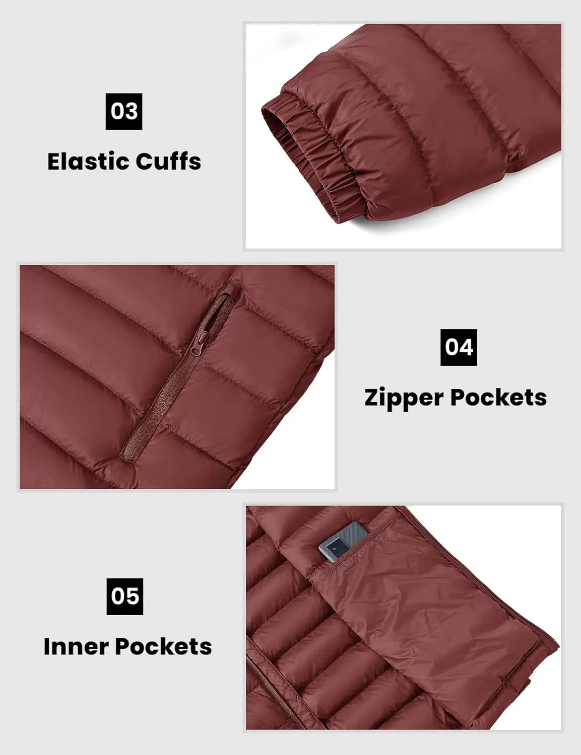 Rdruko Men's Puffer Packable Lightweight Jacket Winter Windproof Down Alternative Stand Collar Coat