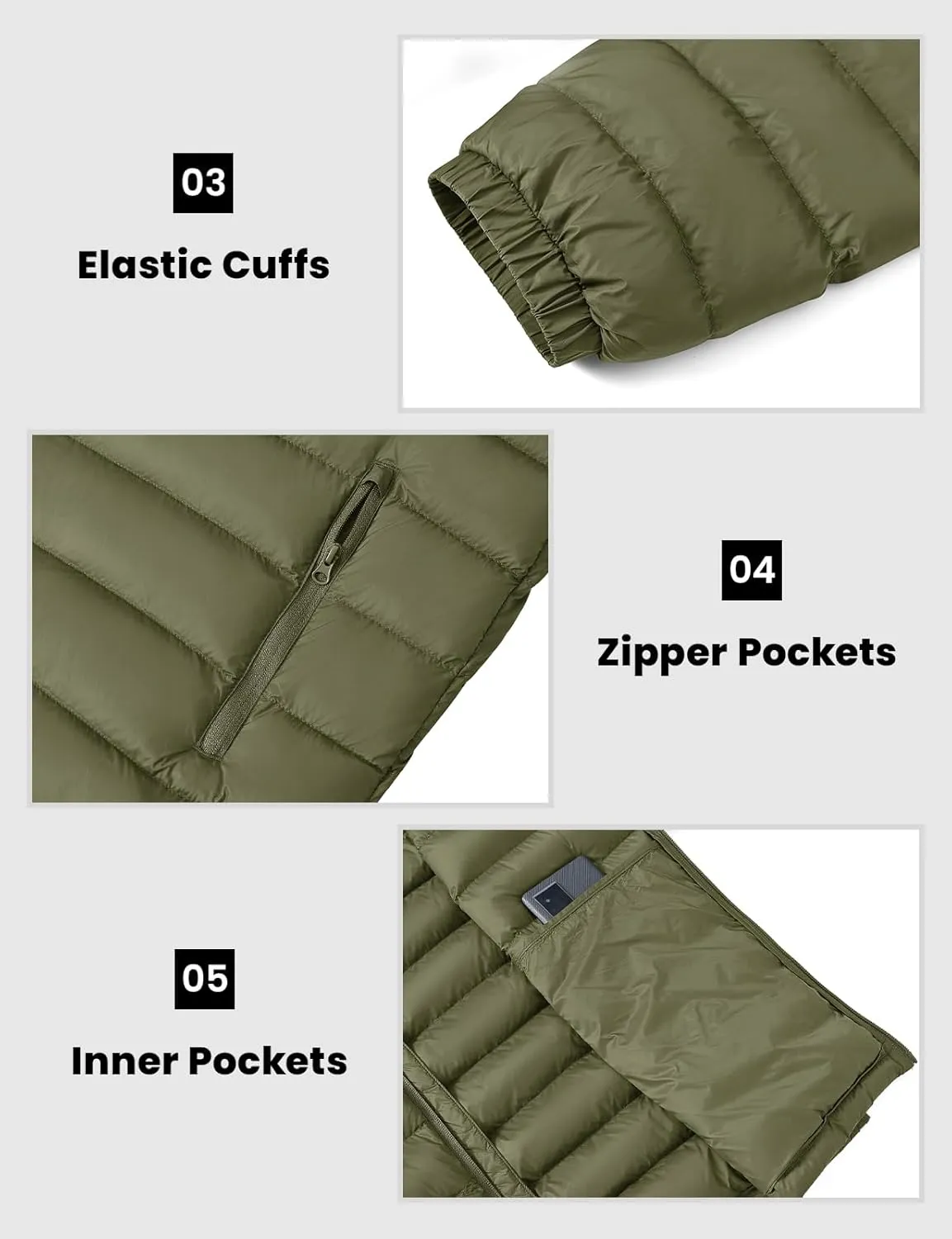 Rdruko Men's Puffer Packable Lightweight Jacket Winter Windproof Down Alternative Stand Collar Coat