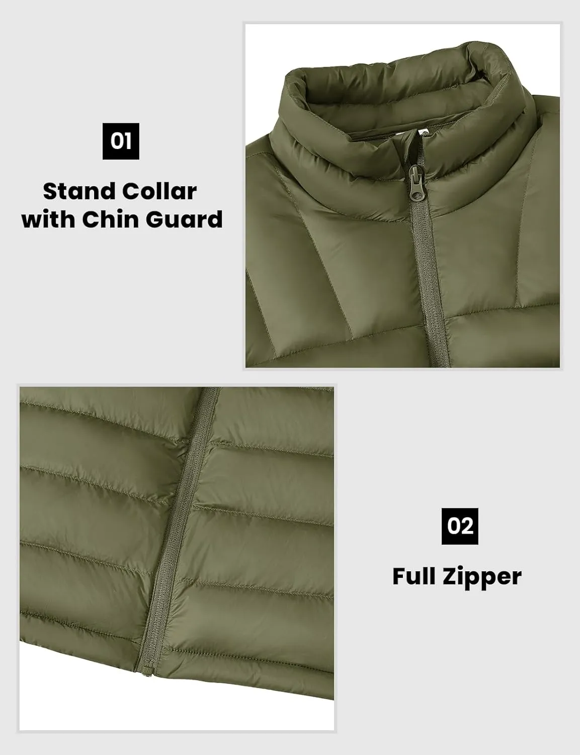 Rdruko Men's Puffer Packable Lightweight Jacket Winter Windproof Down Alternative Stand Collar Coat