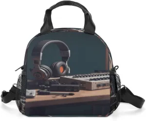 Recorder with Headphones Lunch Bag Personalized Lunch Box Reusable Tote Hand Bag for Adult Office Work Picnic Beach Or Travel