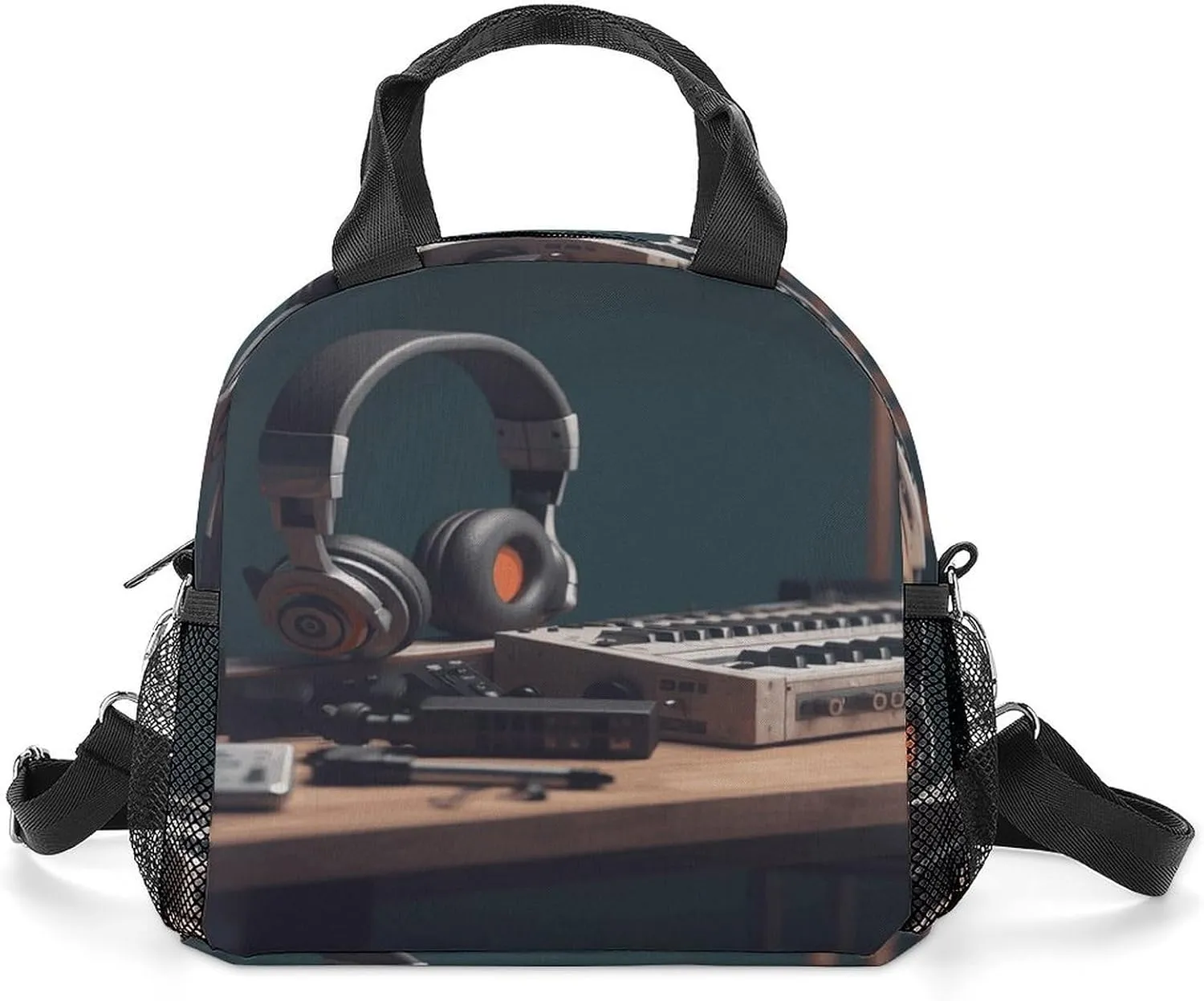 Recorder with Headphones Lunch Bag Personalized Lunch Box Reusable Tote Hand Bag for Adult Office Work Picnic Beach Or Travel