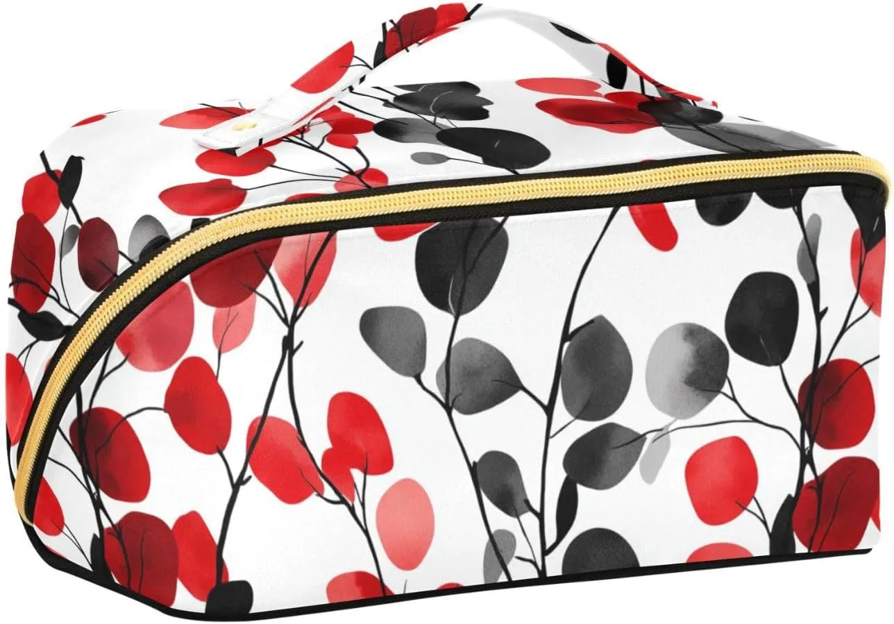 Red and Black Eucalyptus White Travel Bag with dividers Lightweight Large Capacity Travel Cosmetic Bag Travel-Size Accessories