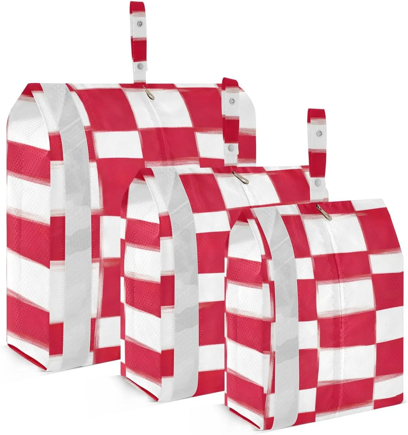 Red and White Chess Travel Storage Bag with Lanyard - Portable Lightweight Classified Storage Bag with Zipper, Dust and Waterproof Travel Packing Cube for Suitcase,3 Pieces