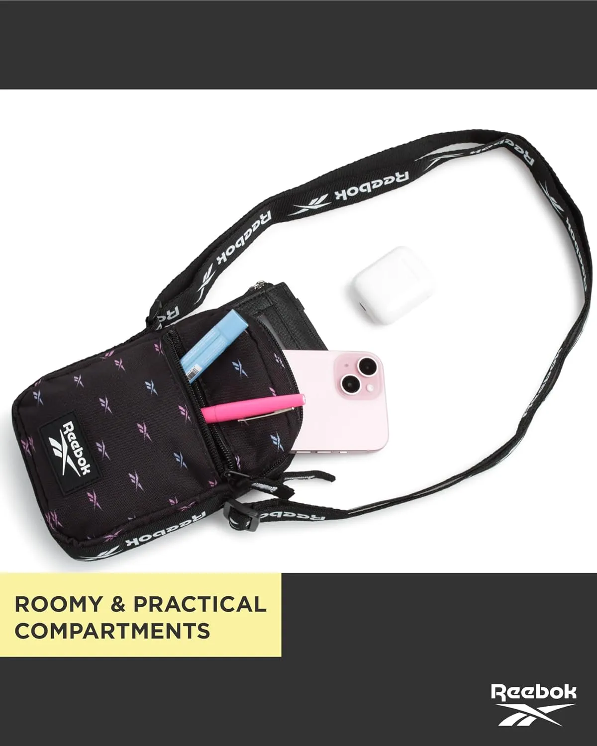 Reebok Womens Crossbody Bag - Lightweight Small Crossbody Bags for Women, Compact Casual Sling Shoulder Bag for Everyday Use