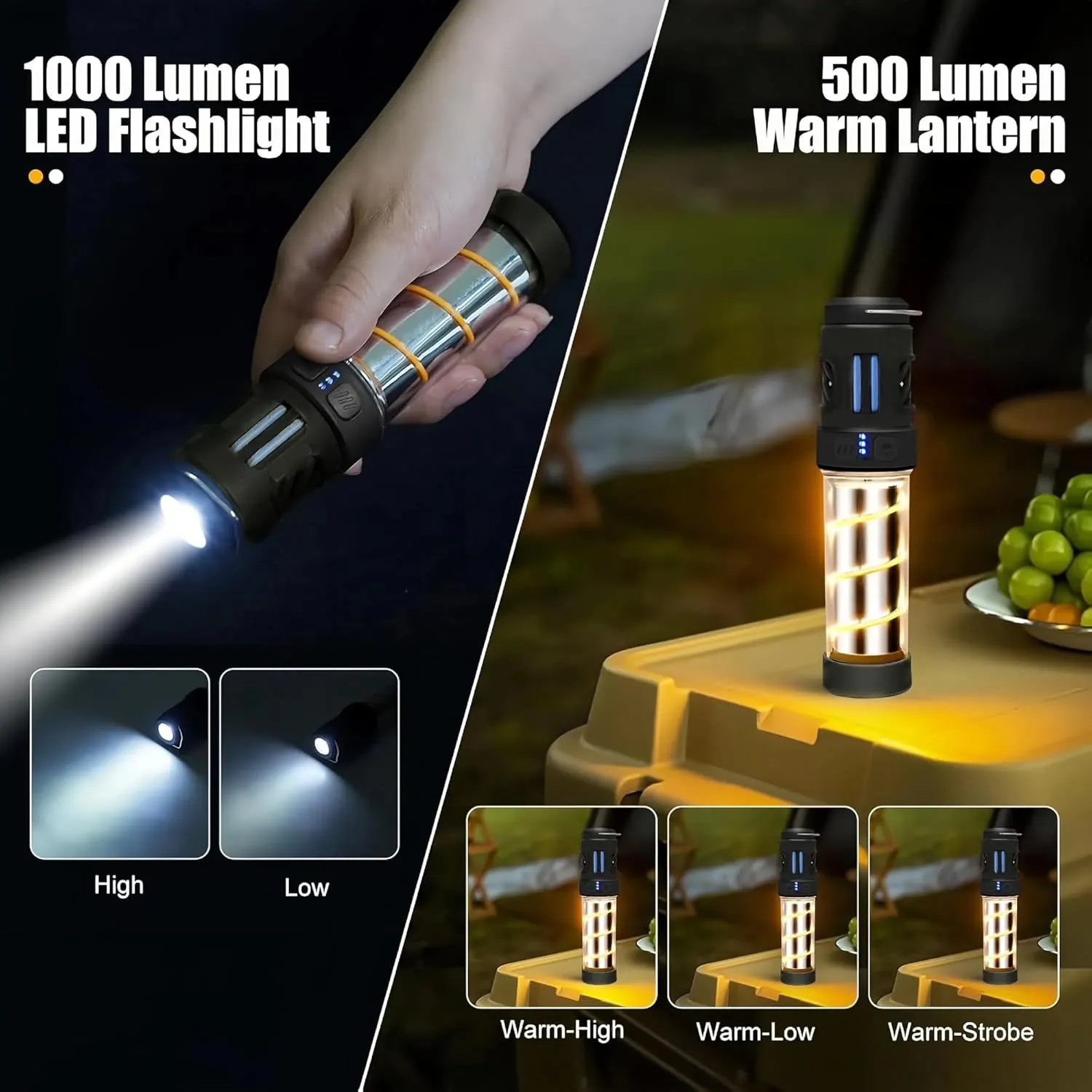 Repelix - Repelix Portable Integrated Camping Light Buzz Defense Portable BuzzDefense Portable Integrated Camping Light IPX5 Waterproof Emergency Light with Tripod 3000mAh Powerful Battery (Black*1)
