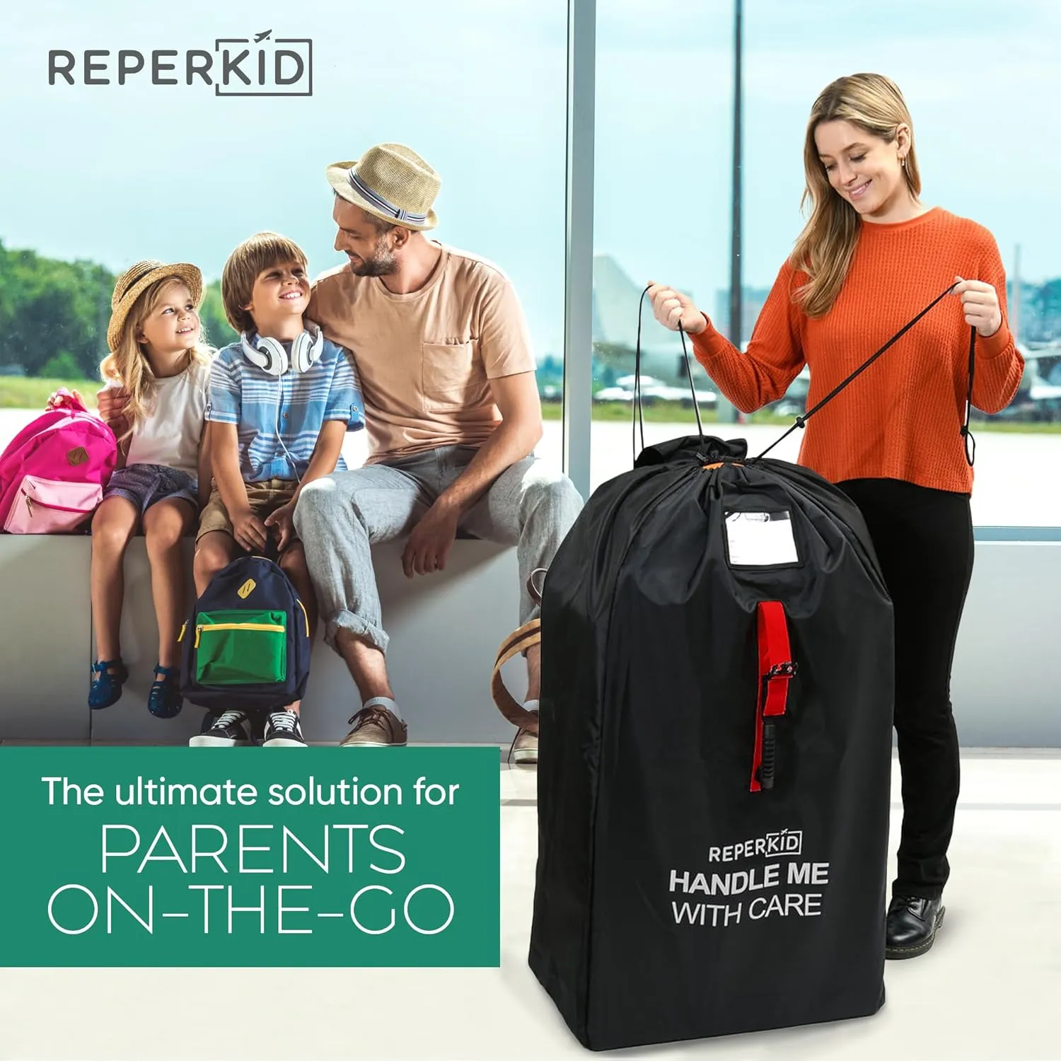 reperkid Large Stroller Bag for Airplane Travel, Black & Red, 47" H x 24" W x 15" D, Fits Most Large, Single, Double, Jogging Strollers – Premium Waterproof Cover, Adjustable Shoulder Straps