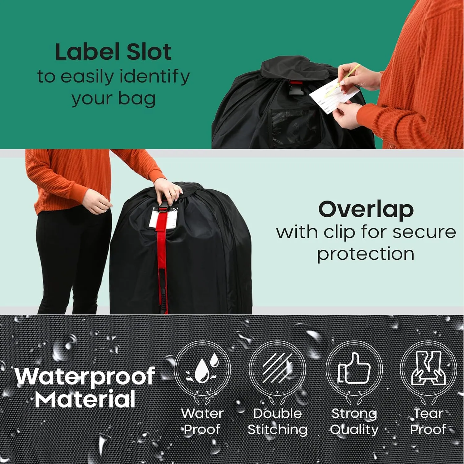 reperkid Large Stroller Bag for Airplane Travel, Black & Red, 47" H x 24" W x 15" D, Fits Most Large, Single, Double, Jogging Strollers – Premium Waterproof Cover, Adjustable Shoulder Straps
