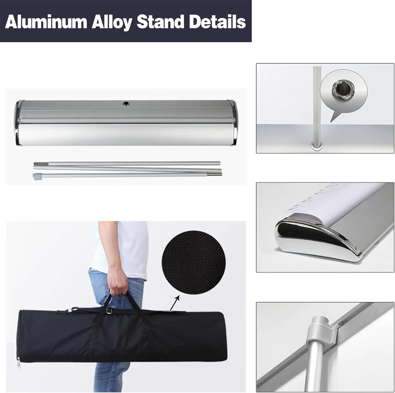 Retractable Banner Stand - 24x63 Inch, Aluminum, Water Drop Base, Includes Canvas Bag, Ideal for Trade Shows & Displays