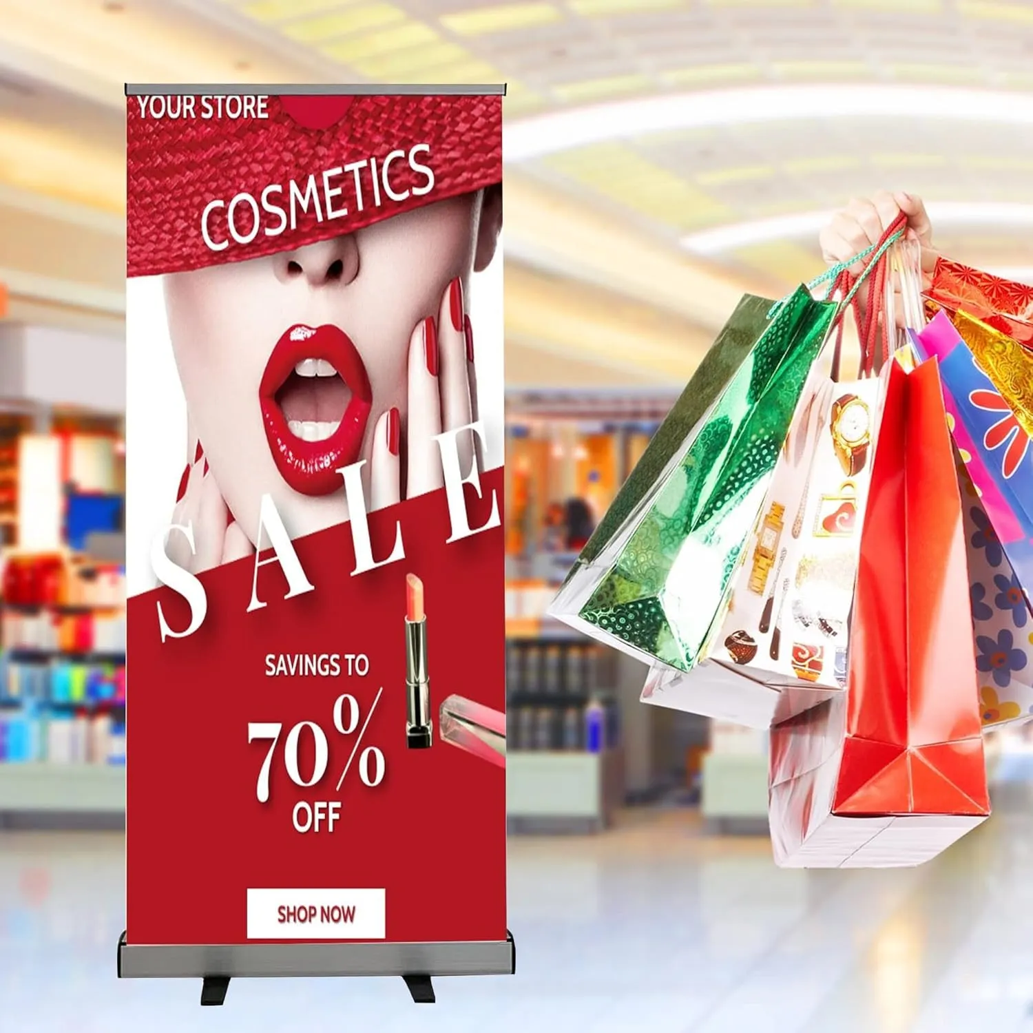 Retractable Roll up Banner Stand 33.5''x 81'' Customized Banner with Stand Conference Advertising Display Trade Show Stand with Padded Canvas Bag and Box Event Promotion Sign (A Whole Set)