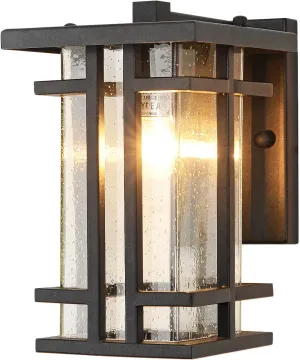 Retro Outdoor Wall Light Small Outside Wall Lamp with Clear Seeded Glass Shade 10"H Exterior Light Fixtures Wall Mount IP65 Waterproof Outdoor Porch House Lighting Exterior Wall Lantern E26,Black