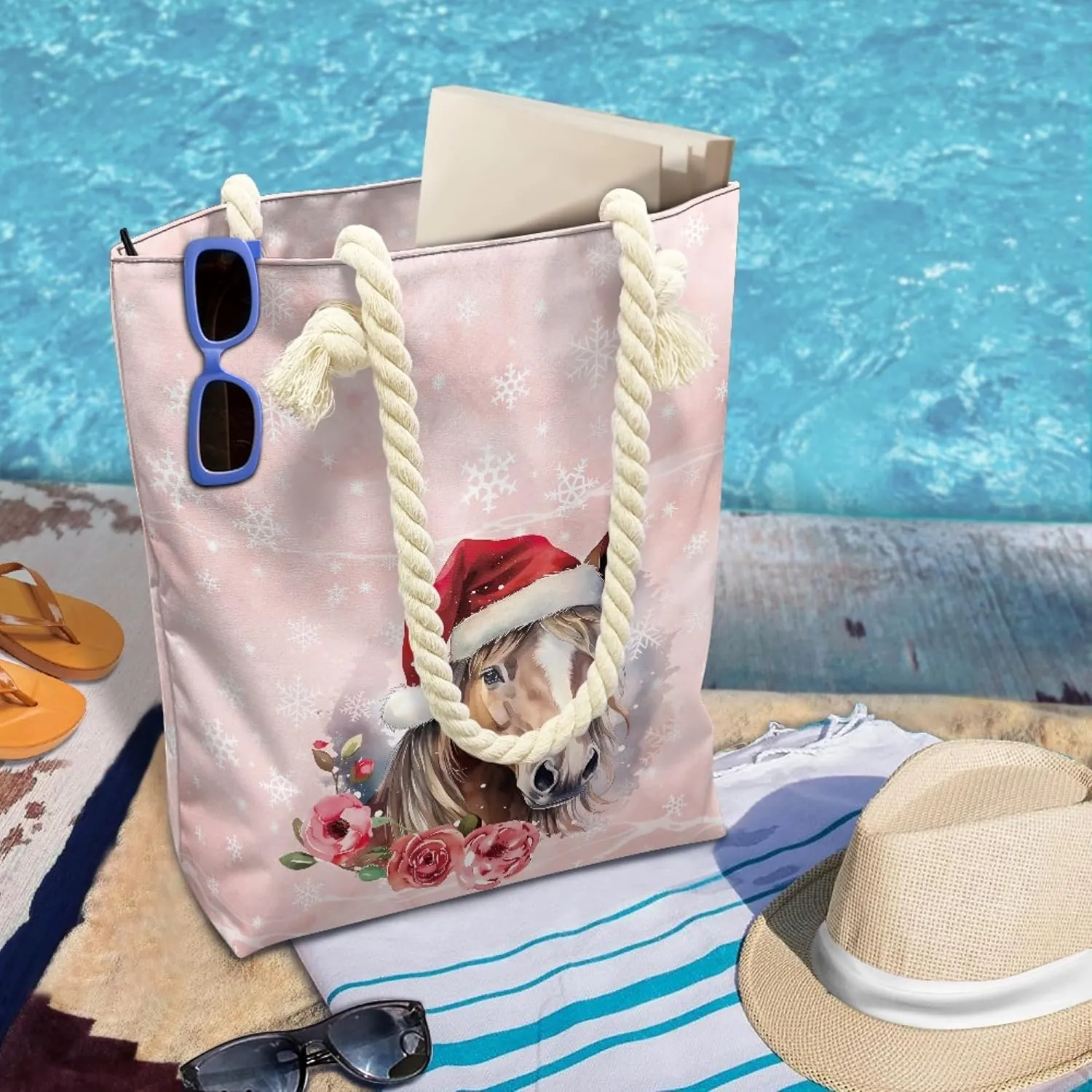 Reusable Grocery Bags Large Capacity Zipper Tote Bag Lightweight Beach Tote for Women