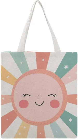Reusable Grocery Bags Sun with Rays Shopping Bag Lightweight Shoulder Bags Large Tote Bag for Travel Work Handbag