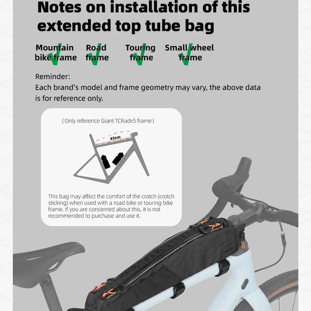 Rhinowalk Bicycle Top Tube Bag Bike Front Frame Bag Waterproof Extra Long Cycling Accessories Upper Pipe Nylon Pouch Pack for Mountain Road Bike