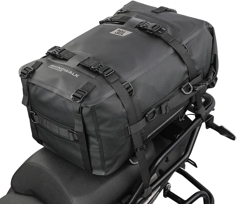 Rhinowalk Motorcycle Tail Bag Motorbike Side Bag 30L Full Waterproof Motor Saddle Pannier Bag Rear Rack Trunk Professional Motor Accessories-Black