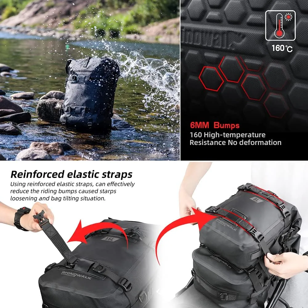 Rhinowalk Motorcycle Tail Bag Motorbike Side Bag 30L Full Waterproof Motor Saddle Pannier Bag Rear Rack Trunk Professional Motor Accessories-Black